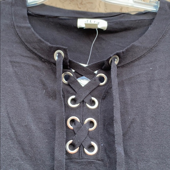 Style & Co Lace up Tunic Sweater Top Black - Picture 3 of 5